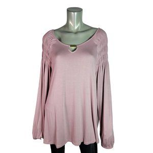 Massini Top Plus‎ Size 3X Princess Sleeve Rouched Shoulder Knit Stretch Pink